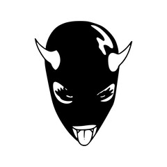 devil mask vector icon with horns and tongue out