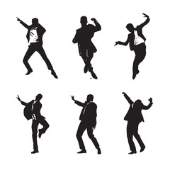 Obraz premium vector illustration of dancing man silhouette set, Black & White silhouette set 