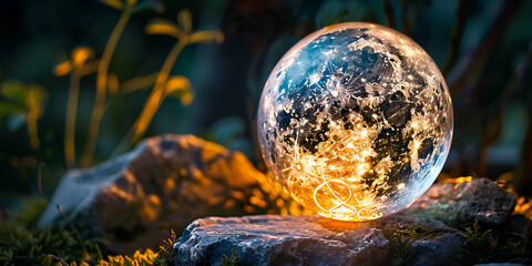 Crystal Orb with Moonlight Reflecting on Rocks &ndash; Mystical Lunar Display