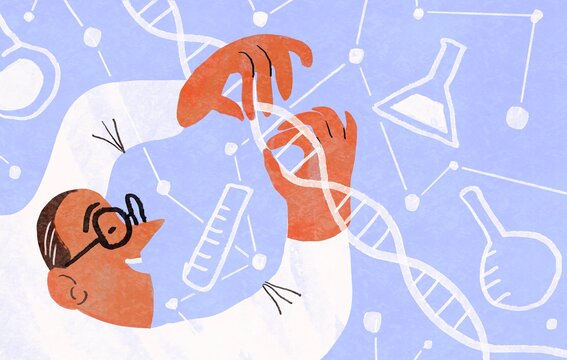 Medicine concept with doctor repairing dna chain 