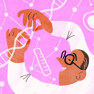 Medicine concept with doctor repairing dna chain 