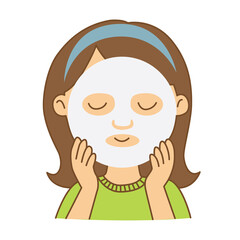 A woman is applying a face mask to treatment antiaging, illustration cartoon on white background