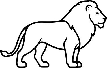 Lion illustration standing in a side view with a thick black outline on a white background design drawing