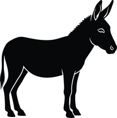 Fototapeta premium Silhouette of a donkey, a domestic animal often used as a beast of burden in rural areas, standing in a field with its long ears perked up