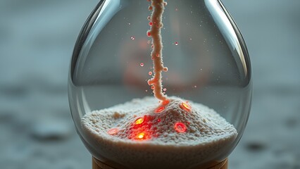 Translucent hourglass with memories as sand, some grains glowing red to signify cognitive health concerns.