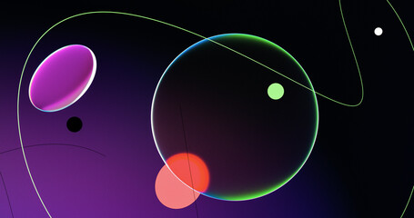 Futuristic Orbital System with Neon Glowing Rings and Planets