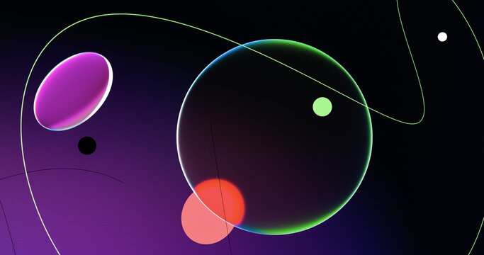 Futuristic Orbital System with Neon Glowing Rings and Planets