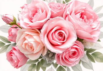 Obraz premium Blush roses & peonies bouquet with gray leaf outlines Romantic garden wedding floral arrangement Vector clip art, illustration, wedding clipart