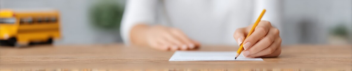Parent filling insurance form on kitchen counter, School bus insurance