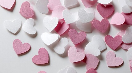 Obraz premium Scattered Paper Hearts Pink White for Romantic Decor