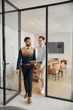 Business professionals collaborate in modern office space