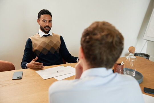 Interview in a modern office setting during the day