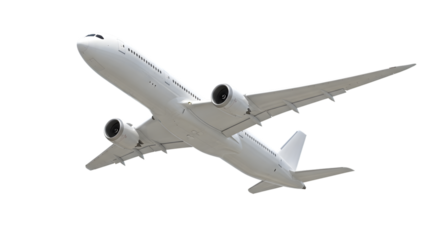 3d airplane flying in the clear sky isolated on transparent background