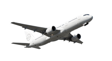 3d white plane flying in the sky isolated on transparent background
