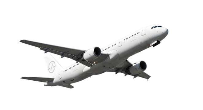 3d white plane flying in the sky isolated on transparent background