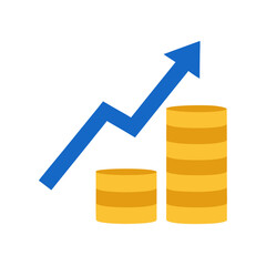 Golden Coin Stack with Blue Upward Arrow on Transparent Background