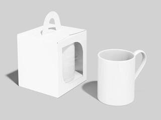 White Blank Mug with Boxes Packaging Mockup 3D Rendering