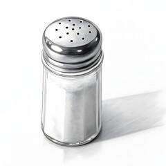 Classic glass salt shaker with metal lid on white background 