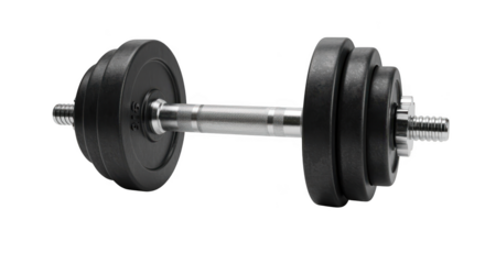 Adjustable dumbbell with weight plates isolated on transparent background