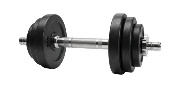 Adjustable dumbbell with weight plates isolated on transparent background