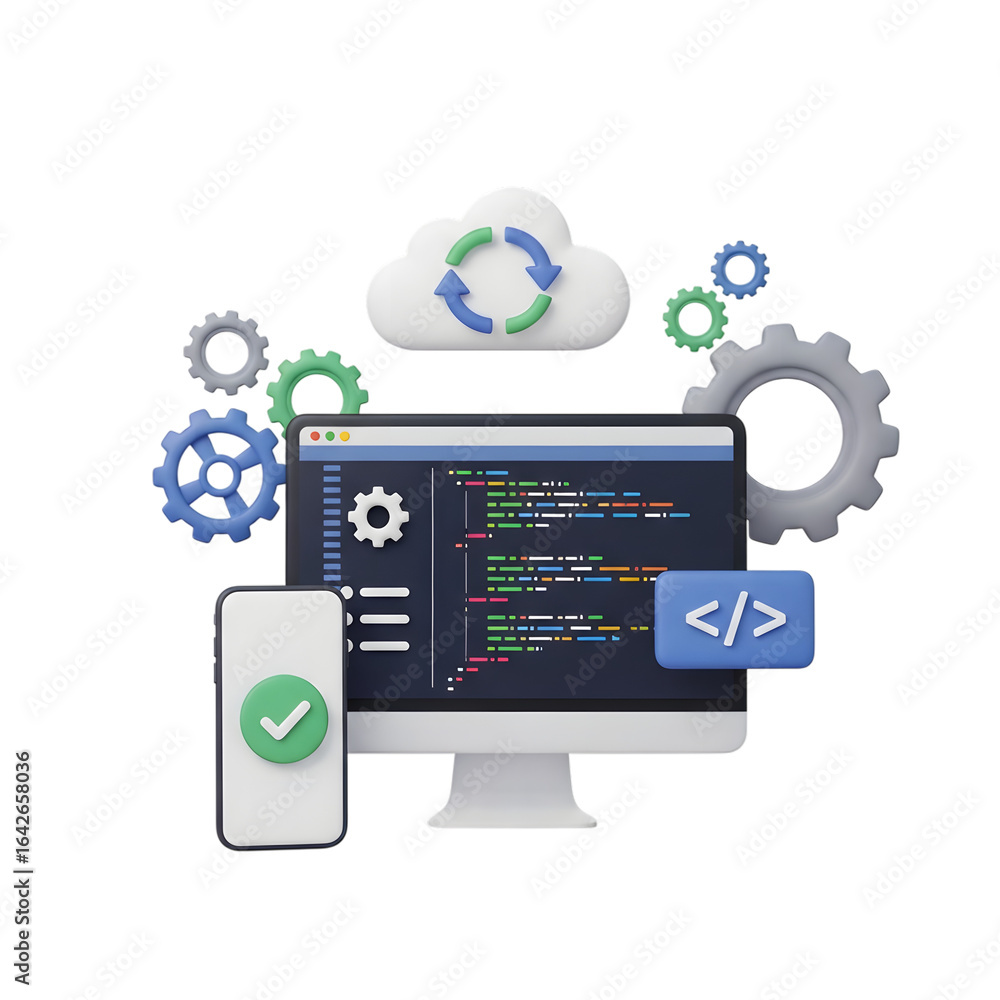 Poster 3d development environment isolated on transparent background