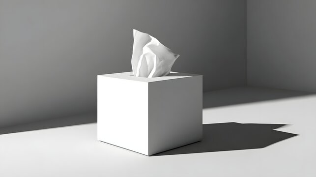 White tissue box with tissue.
