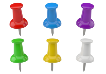 3d colorful pushpins isolated on transparent background