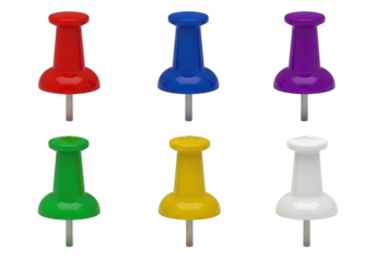 3d push pin set isolated on transparent background