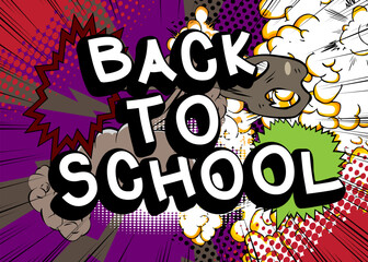 Obraz premium Cartoon Back To School text, comic book words. Retro vector comics pop art design.
