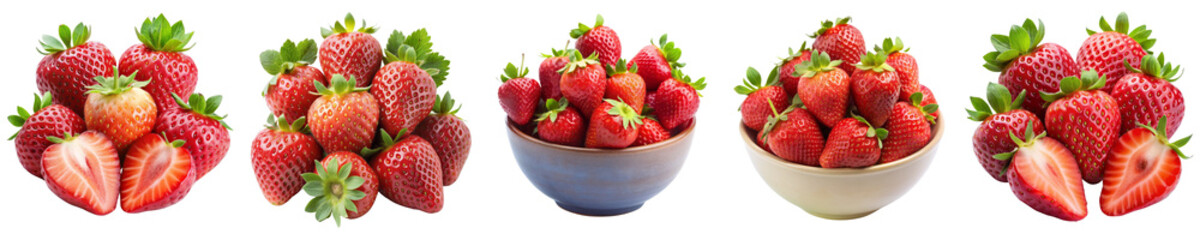 Strawberry Composition Five Arrangements, Isolated on Transparent Background, Red Fruit, Food Photography, Strawberry, Fruit, Clipart