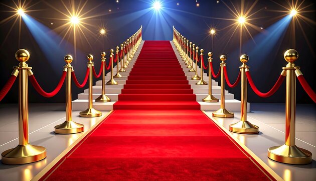 Grand red carpet stairs with spotlights