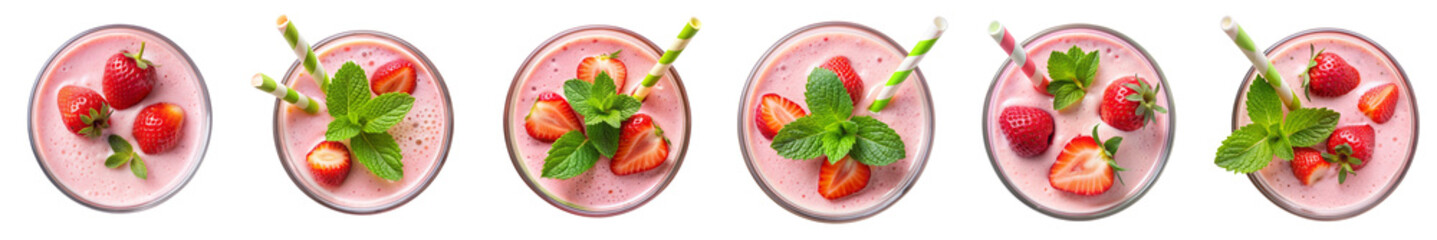 Strawberry Smoothie Collection Six Variations Isolated on Transparent Background, Strawberry Milkshake, Drink, Food Photography, Smoothie, Beverage, Food