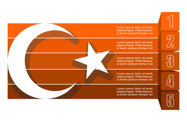 National flag of Turkey and five features or option of project to select. Minimal infographic illustration for business and politic information visualization.