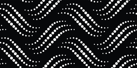 Modern vector geometric monochrome wavy lines dots seamless pattern.