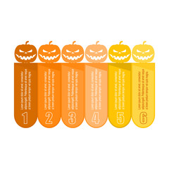 Doodle pumpkin icon for Halloween with six features or option of project to select. Minimal infographic illustration for business and holiday activity information visualization.