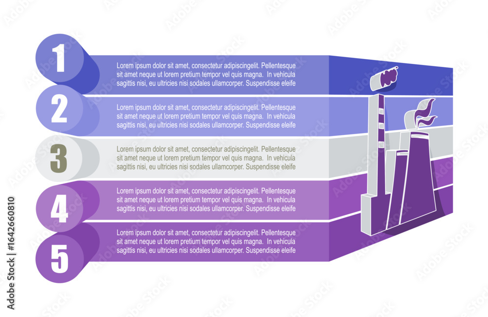 Poster atom station icon with five features or option of project to select. minimal infographic illustratio