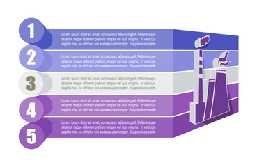 Atom station icon with five features or option of project to select. Minimal infographic illustration for business and power energy supply information visualization.