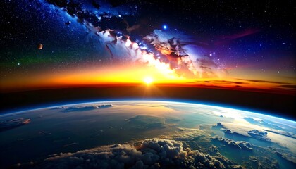 Sunrise over earth from space