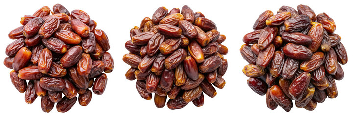 Three Piles of Dates, Isolated on Transparent Background, Food Photography, Dried Fruit, Dates, Fruit, Food