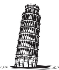 Leaning Tower of Pisa Line Art Classic Landmark in Minimal Black Outline