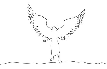 Fantasy woman angel with huge bird wings. Lady goddess in dress