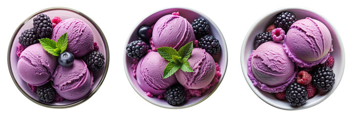Triple Scoop Berry Ice Cream, Isolated on Transparent Background, Food Photography, Dessert, Sweet Treat, Ice cream, Berries, Dessert