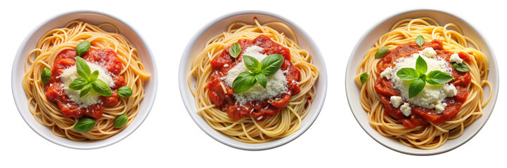 Triple Spaghetti with Tomato Sauce and Cheese, Isolated on Transparent Background, Food Photography, Italian Cuisine, Pasta, Italian Food, Food Styling
