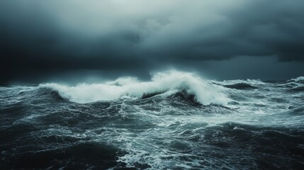 34.Churning Stormy Sea, Dark Waves Crashing with White Foam, Moody and Powerful, Ocean in Turmoil