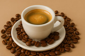 Fototapeta premium Indulge in rich espresso coffee experience cozy beverage photography minimalist background heartwarming atmosphere inviting viewpoint