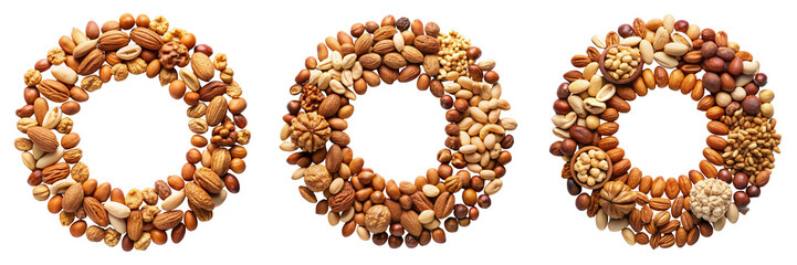 Triple Zero Shaped from Nuts Isolated on Transparent Background, food photography, nut arrangement, nuts, zero, number