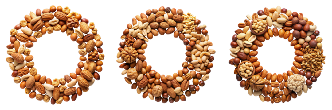 Triple Zero Shaped from Nuts Isolated on Transparent Background, food photography, nut arrangement, nuts, zero, number