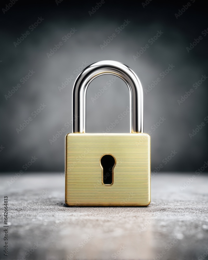 Poster anonymous browsing cybersecurity concept. shiny padlock on a textured surface with a dark background