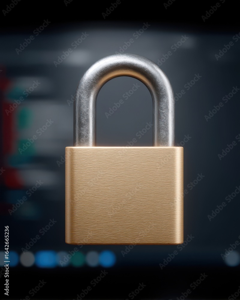 Poster anonymous browsing cybersecurity concept. secure padlock with a sleek metallic design against a blur
