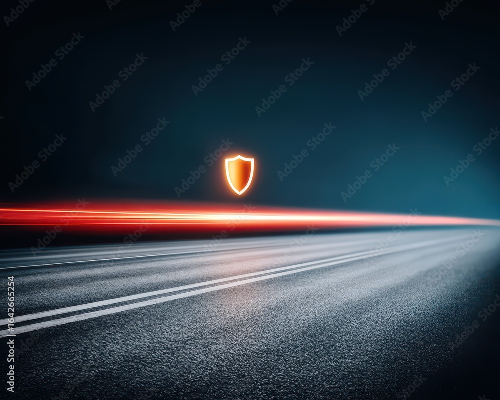 Aufkleber anonymous browsing cybersecurity concept. abstract road scene with glowing shield symbol.